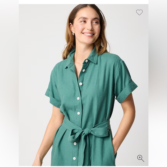 Green Linen blend belted Button-Up Shirt Dress - Picture 4 of 4